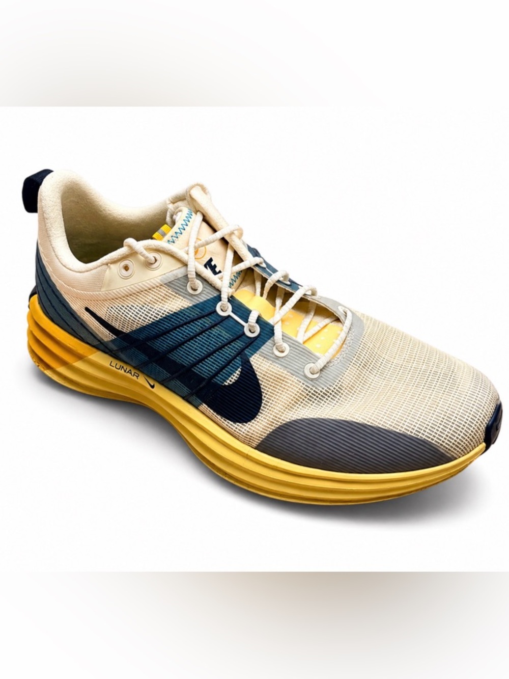 Nike Lunar Running Shoes Mens 11.5 Cream Yellow Navy DV2440-700 Athletic Trainer